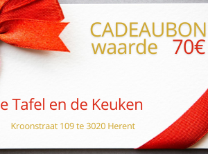 Cadeaubon ter waarde van 70€. Altijd fijn om te krijgen!!! En daarna te besteden in "de Tafel en de Keuken".